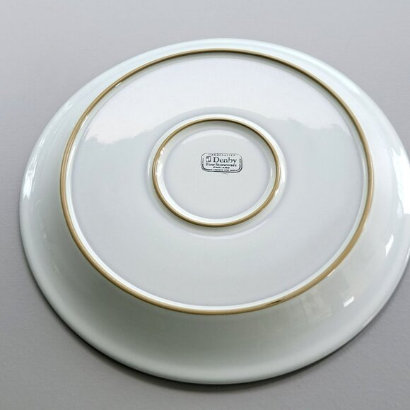 Vintage Denby Castile Dinner Plate Blue Rim Tan Embossed Accents Stoneware - Picture 7 of 11